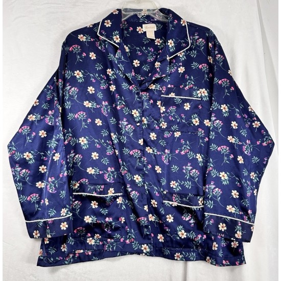 Top de Pajamas vintage de Satin 1X azul floral Plus Size para Women piel de peluche