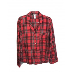 Pajamas rojo a cuadros Top Women Medio Botón Frontal Prendas para dormir