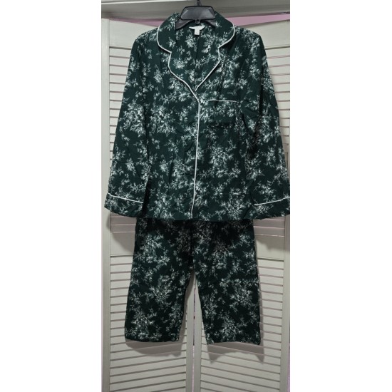 Women's 2-Pc Size Medium Cotton Flannel Pajamas Set Green