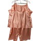 Pajama Set Women 3X Orange Floral Cami Top Capri Satin Lounge